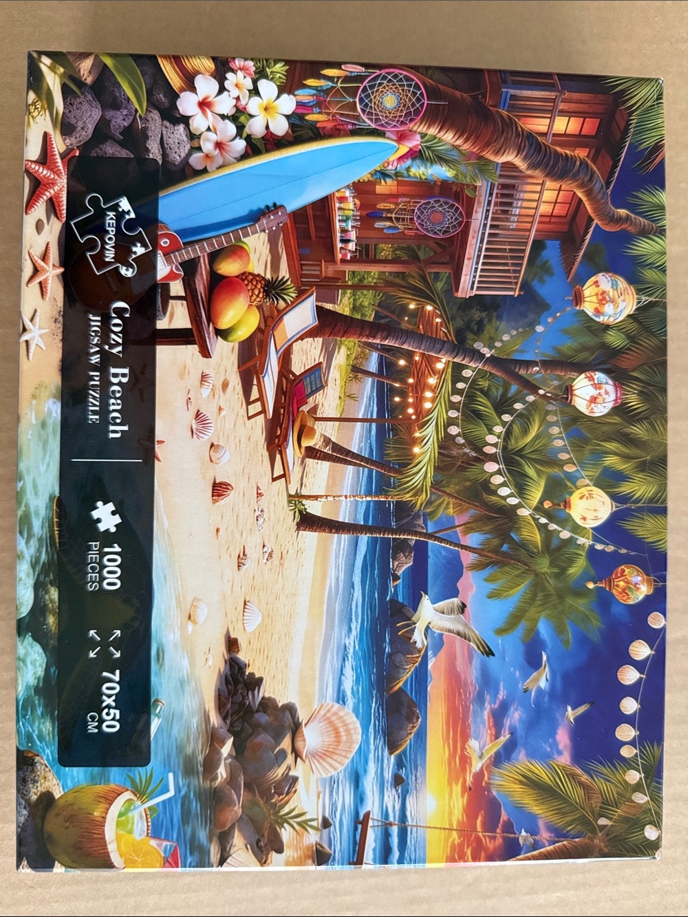 Cozy Beach 1000-Piece Jigsaw Puzzle - Tropical Sunset Scene, Multicolor